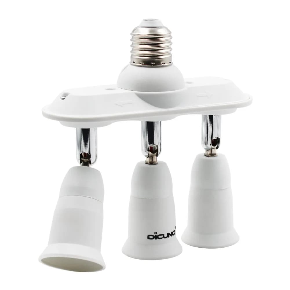 DiCUNO 3 Way E26 Light Socket Splitter Adapter, 180W Max, 100-240V | Adjustable Angle - main product image