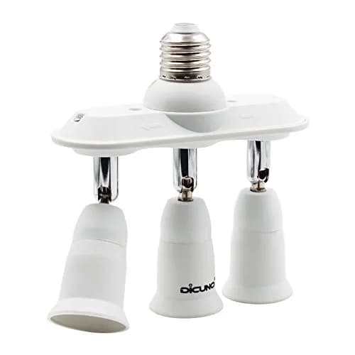 DiCUNO 3 Way E26 Light Socket Splitter Adapter, 180W Max, 100-240V | Adjustable Angle thumbnail 1