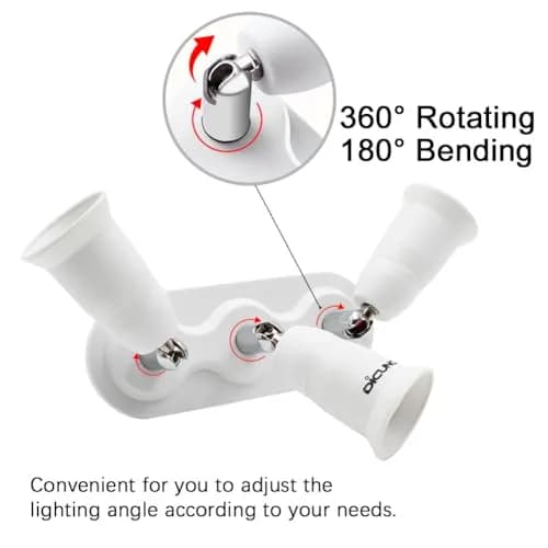 DiCUNO 3 Way E26 Light Socket Splitter Adapter, 180W Max, 100-240V | Adjustable Angle thumbnail 4