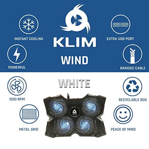KLIM Wind Laptop Cooling Pad White 40.1cm x 27.2cm x 3.1cm (15.8" x 10.7" x 1.2") | Powerful Cooling for Laptops Up to 19" thumbnail 3