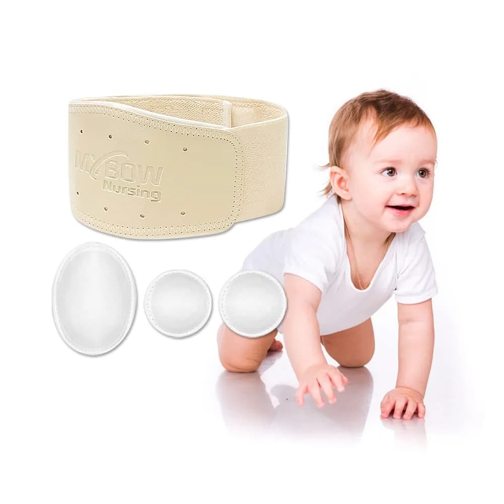 Mybow Baby Belly Band for Gas and Colic Relief 15.5-17 Inch Waist | Dual-Purpose Gel Pad for Warm & Cold Compress — Creamy Yellow