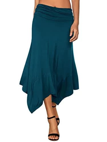 DJT Women's Flowy Midi Skirt Teal | High Low Hanky Hemline, X-Large, Summer Breathable thumbnail 1
