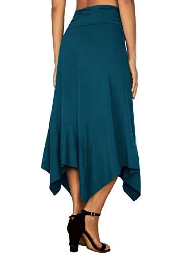DJT Women's Flowy Midi Skirt Teal | High Low Hanky Hemline, X-Large, Summer Breathable thumbnail 6