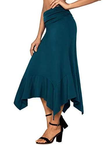 DJT Women's Flowy Midi Skirt Teal | High Low Hanky Hemline, X-Large, Summer Breathable thumbnail 3