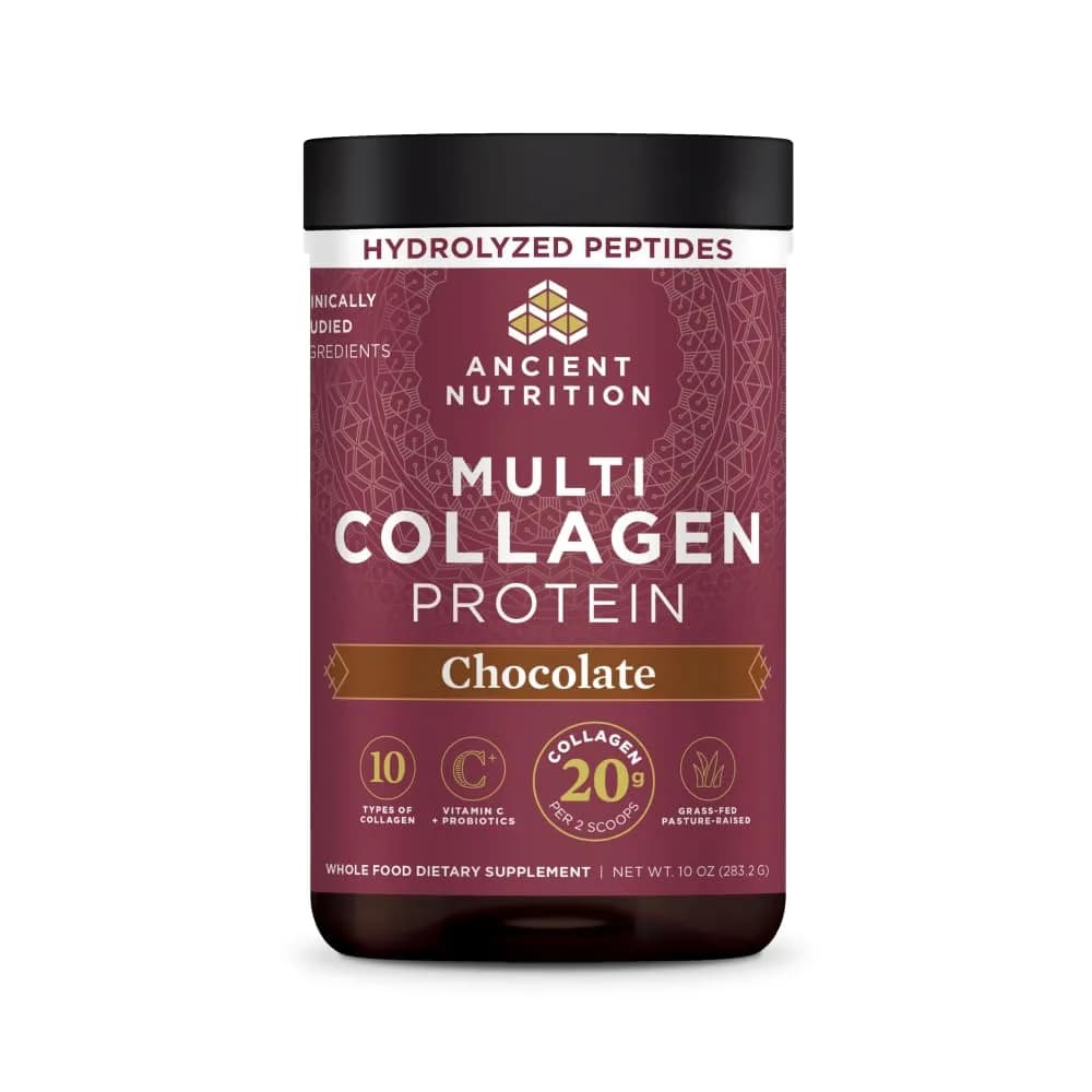 Ancient Nutrition Collagen Peptides Powder, Multi Collagen Protein, Women & Men, Vitamin C, Probiotics, Hydrolyzed Collagen, Supports Skin, Joints, Gut Health, Chocolate, 24 Servings - main product image