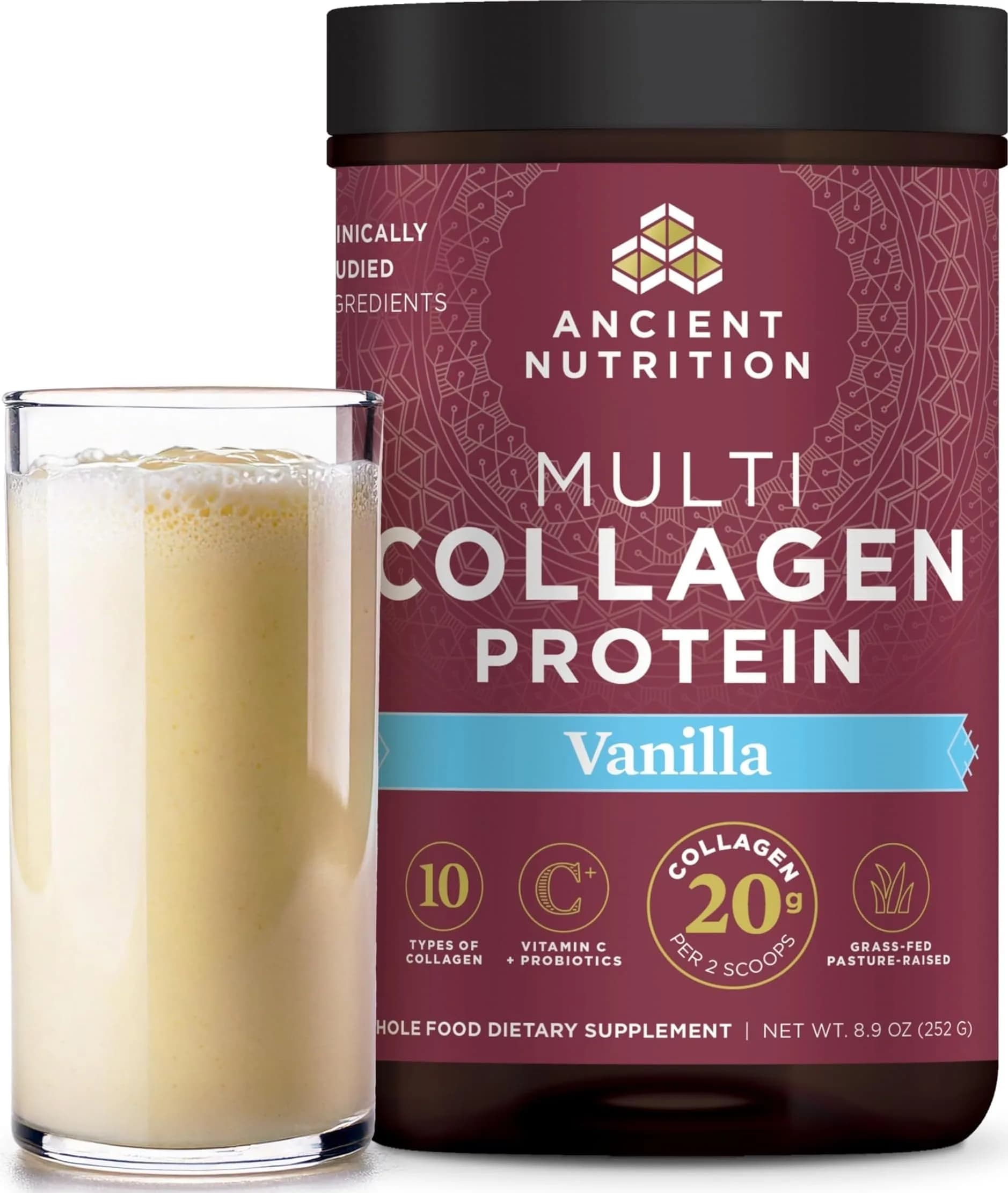 Ancient Nutrition Collagen Peptides Powder, Multi Collagen Protein, Women & Men, Vitamin C, Probiotics, Hydrolyzed Collagen, Supports Skin, Joints, Gut Health, Chocolate, 24 Servings — Vanilla / 24 Servings