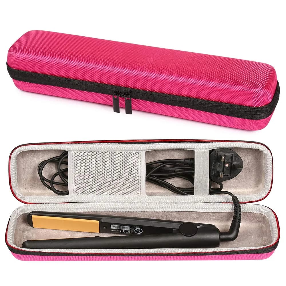 Faylapa Hard Carry Travel Case for Hair Straightener Iron Black | Shockproof EVA Case with Hand Strap for Salon Professional Tools — pink