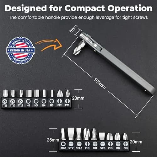 MULWARK 20pc Ultra Low Profile Mini Ratchet Screwdriver Set with 90 Degree Offset Handle | High Torque EDC Tool thumbnail 2
