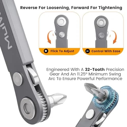 MULWARK 20pc Ultra Low Profile Mini Ratchet Screwdriver Set with 90 Degree Offset Handle | High Torque EDC Tool thumbnail 3