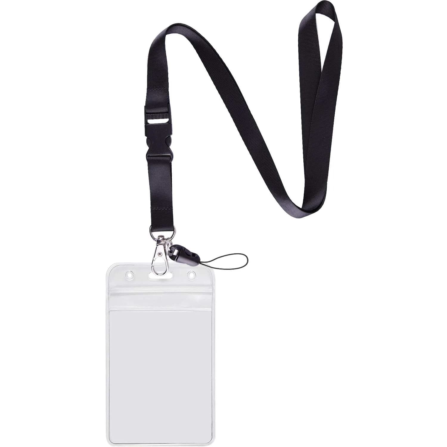 YOUOWO Retractable Badge Reel with Lanyard and Vertical ID Holder (2-Pack, Black) | Holds ID Cards, Keys, and More — Black