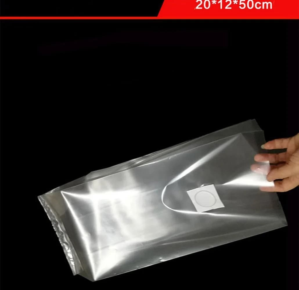 SUCOHANS Mushroom Grow Bags Large 20cmx12cmx50cm (50 Count) | Autoclavable 3 Mil Polypropylene with 0.2 Micron Filter — Transparent