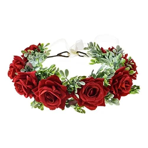 Vividsun Red Flower Crown Floral Headpiece Festival Wedding Hair Wreath 1 Count (Pack of 1) thumbnail 1