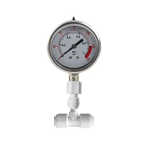 PureSec Water Pressure Gauge Oil Filled Stainless-Steel 2-1/2" Dial Size Dual-Scale with 1/4" Lower Mount for RO System (0-1kg(MPa)/0-150psi) | Quiet, Durable, Accurate thumbnail 1