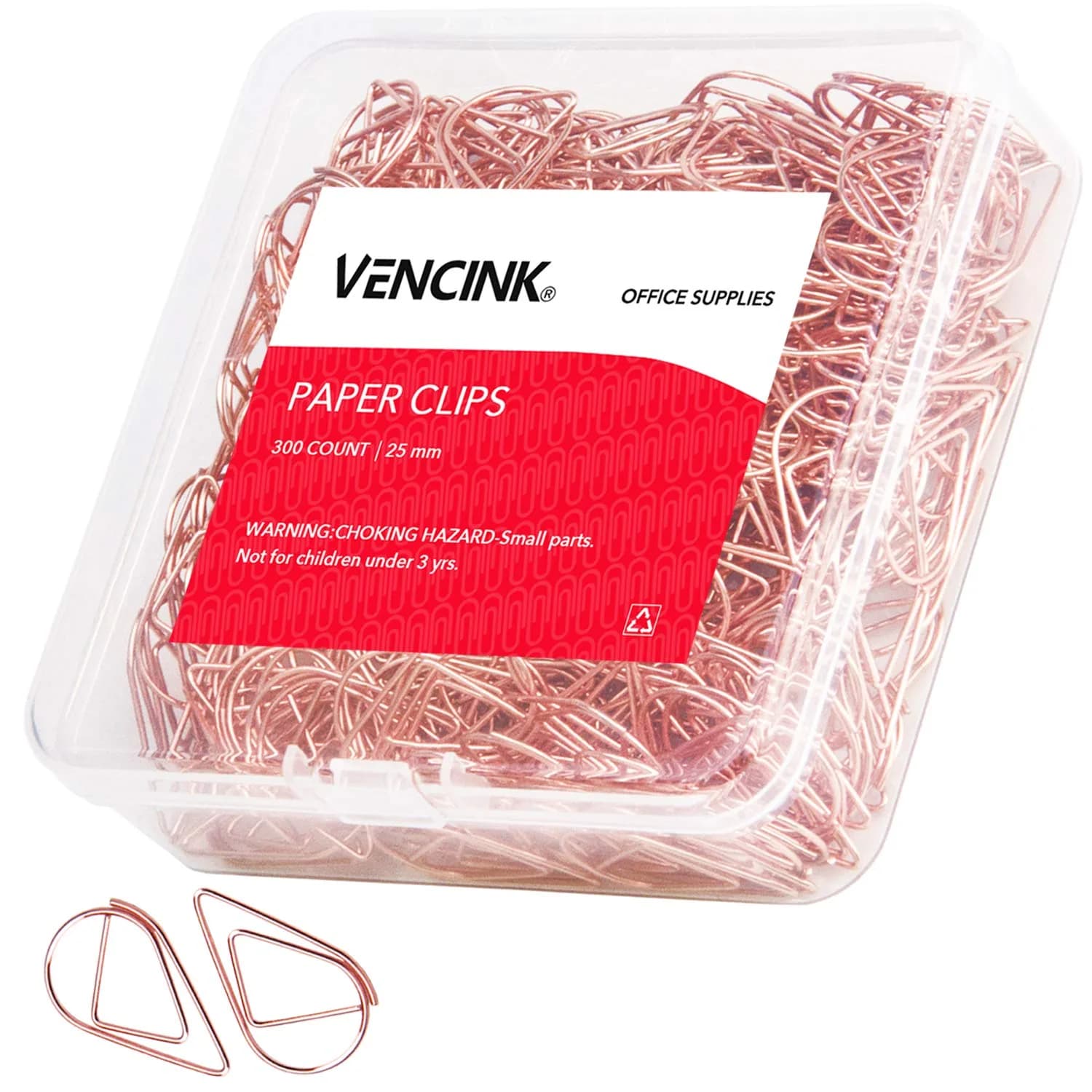 VENCINK Rose Gold Paper Clips 300 Pieces | Drop-Shaped Office & School Supplies (1 inch) - main product image