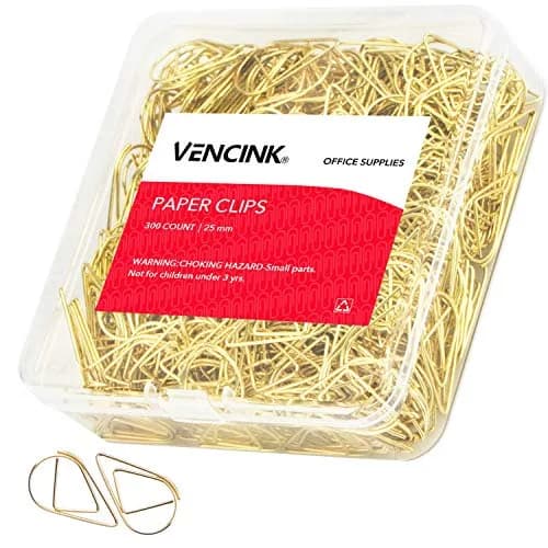 VENCINK Gold Paper Clips 300 pcs Drop-Shaped | Office & School Supplies thumbnail 1