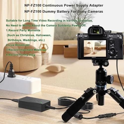 Gonine NP-FZ100 Dummy Battery Power Adapter Kit for Sony Alpha A7 V, A7R V, A7 IV, A7R IV, A7 III, A7S III, A7R III, FX3, FX30, A6600, A6700, ZV-E1, ZV-E10 II, A7C, A7C II, A7CR, A1 Cameras | Continuous Power Solution thumbnail 6