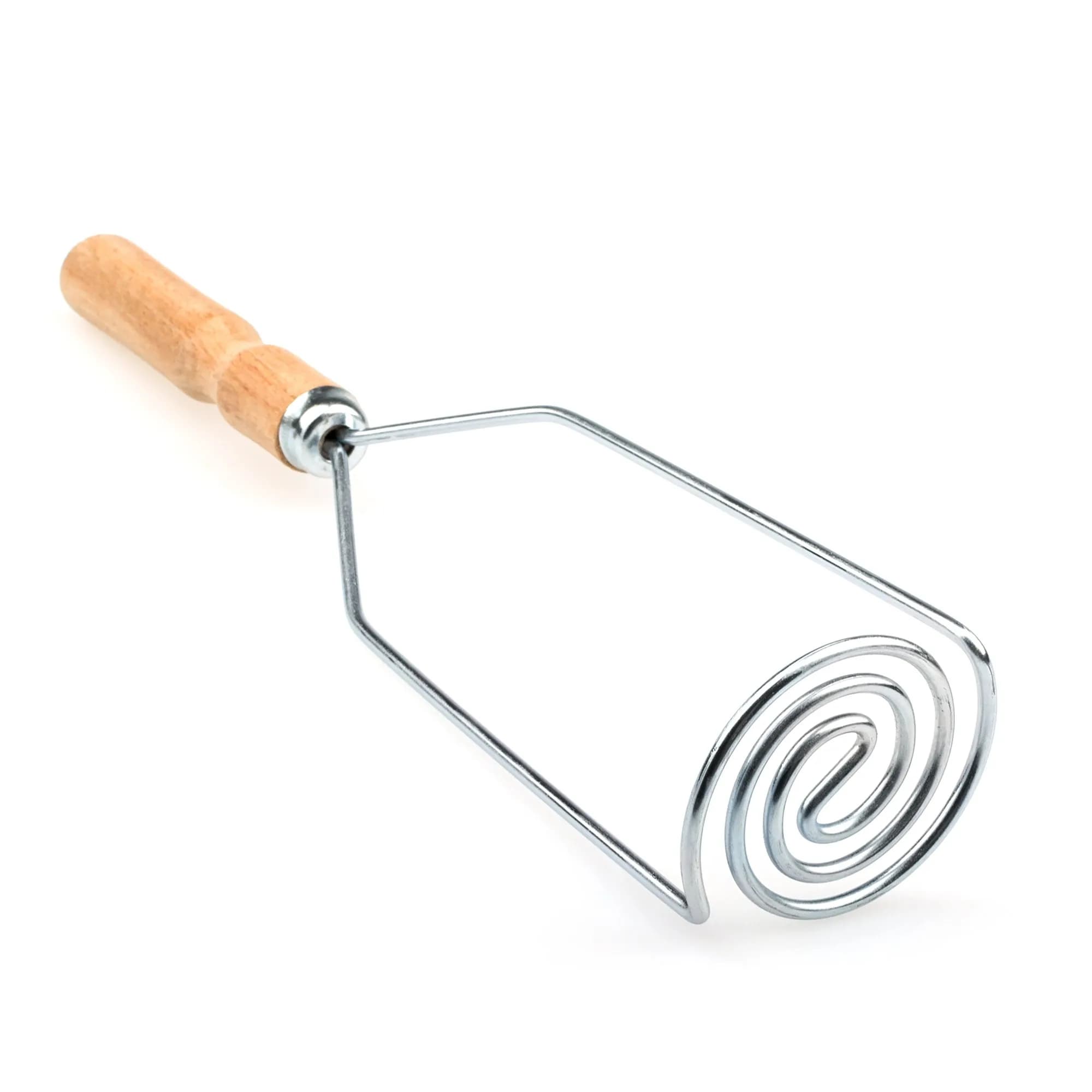 OFXDD Wooden Handle Potato Masher | Stainless Steel Spiral Form, 10.2 in (26 cm) - main product image