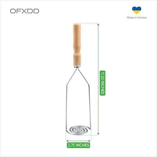 OFXDD Wooden Handle Potato Masher | Stainless Steel Spiral Form, 10.2 in (26 cm) thumbnail 5