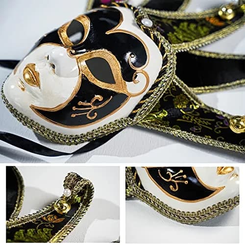YU FENG Black Jester Mask With Bells, Venetian Masquerade Costume | Eye-Catching Carnival Mask thumbnail 6