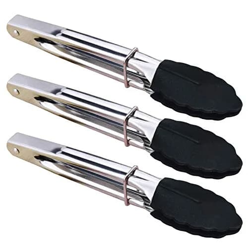 HINMAY Mini Tongs with Silicone Tips 7-Inch Kitchen Tongs, Set of 3 (Black) | Durable, Food Grade Stainless Steel & Silicone thumbnail 1