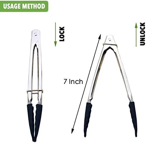HINMAY Mini Tongs with Silicone Tips 7-Inch Kitchen Tongs, Set of 3 (Black) | Durable, Food Grade Stainless Steel & Silicone thumbnail 4