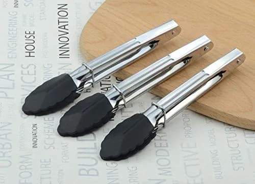 HINMAY Mini Tongs with Silicone Tips 7-Inch Kitchen Tongs, Set of 3 (Black) | Durable, Food Grade Stainless Steel & Silicone thumbnail 5