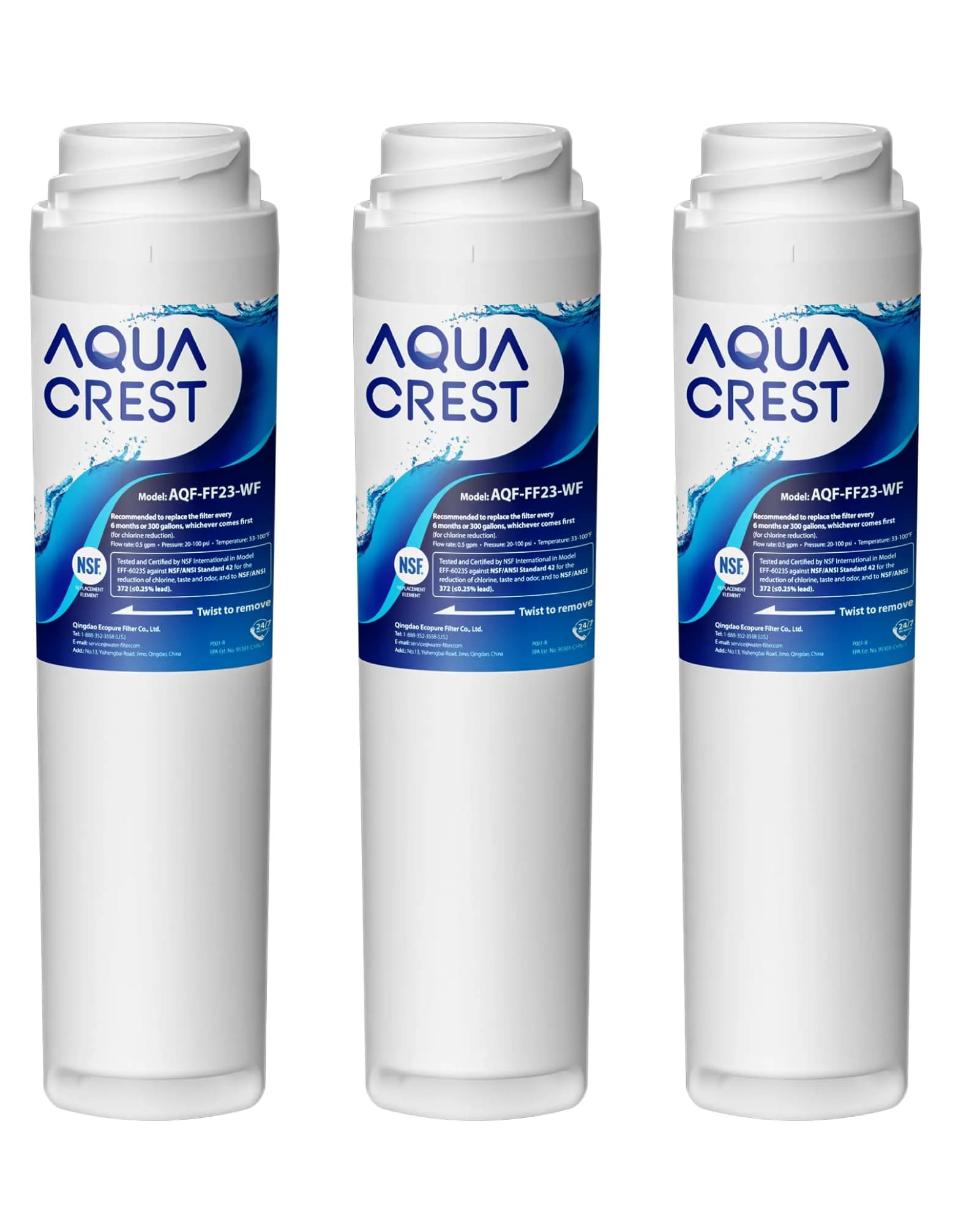 AQUA CREST GSWF Refrigerator Water Filter 3 Pack | NSF 42 Certified for Chlorine & Odor Reduction - main product image