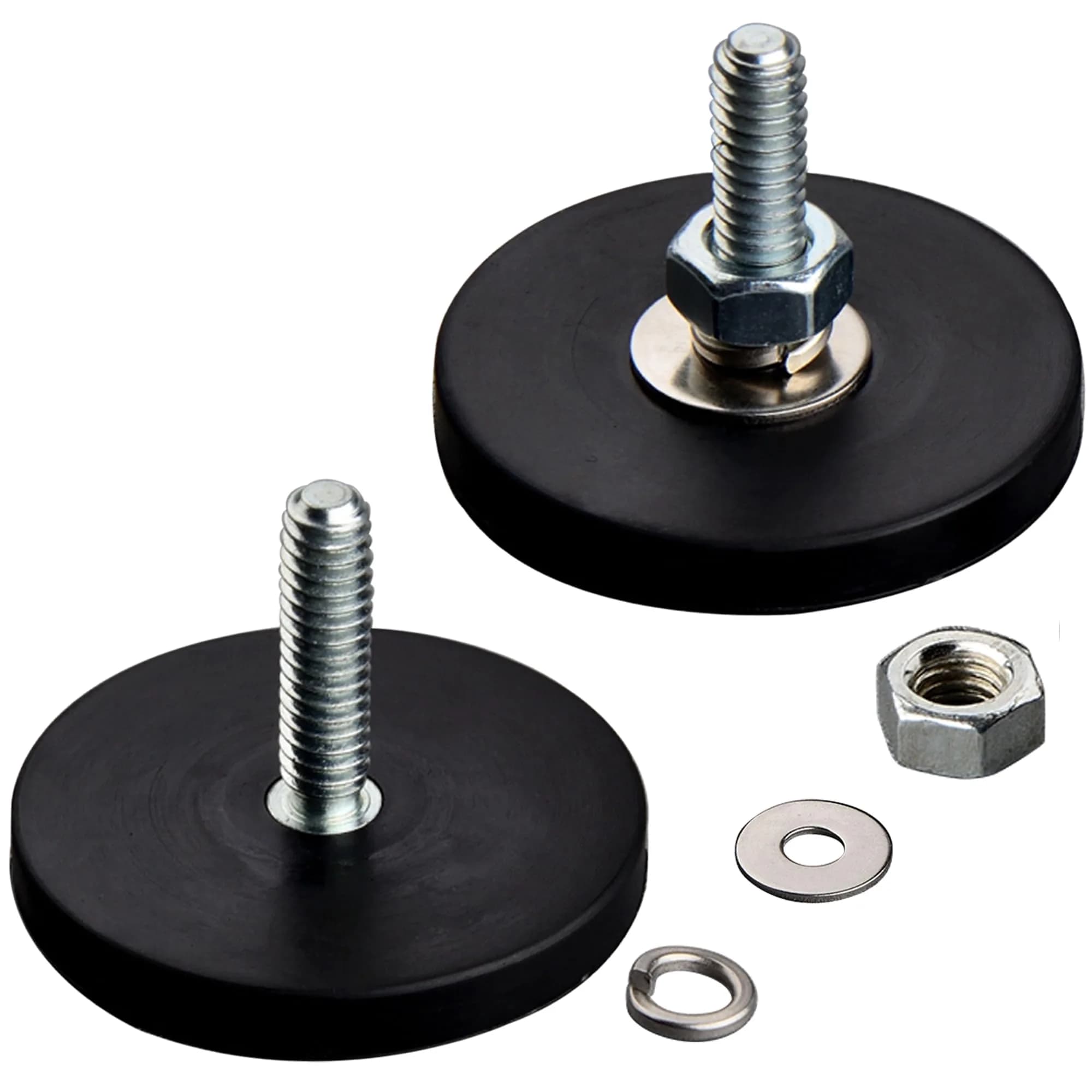 MUTUACTOR Rubber Coated Neodymium Magnets 43mm (1.69") Diameter, 35lbs Pull Force, 1/4-20 Male Thread, 4-Pack | Heavy Duty Mounting Magnets for Cameras & Lights — 43mm 24lbs