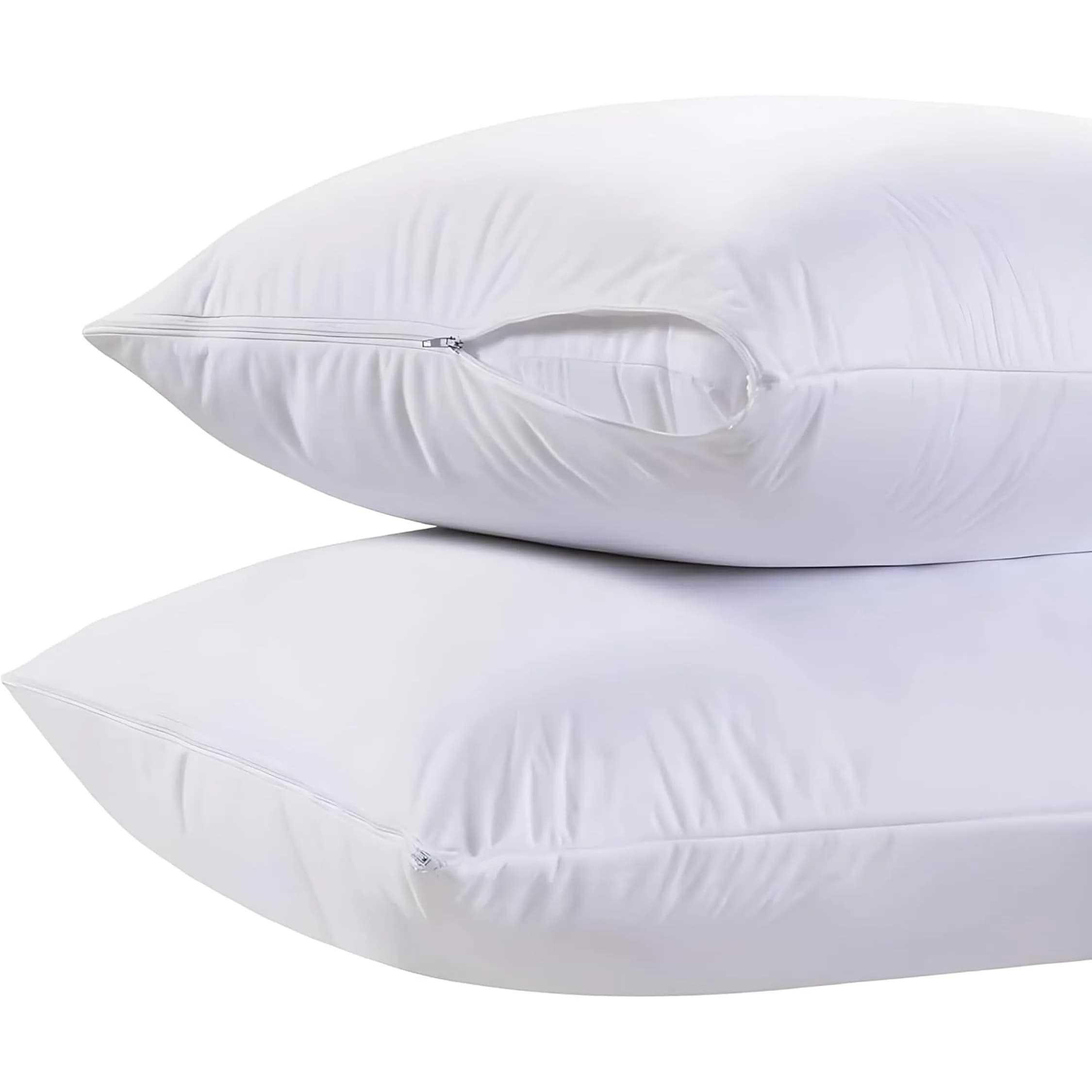White Classic King Pillow Protector Covers with Zipper (2-Pack, 51x91 cm / 20x36 inches) | Breathable, Noiseless Cotton-Polyester Blend - main product image