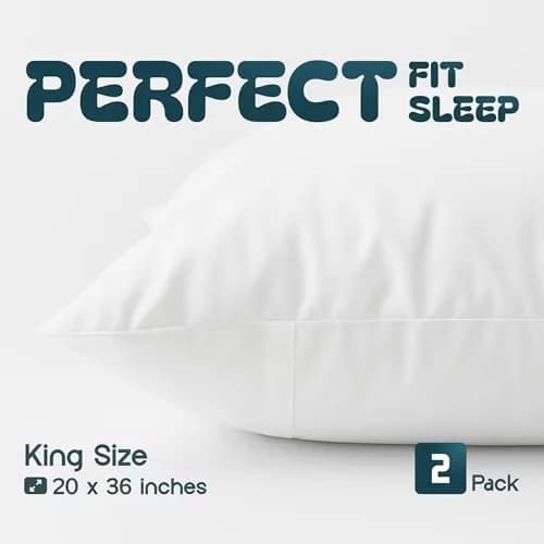 White Classic King Pillow Protector Covers with Zipper (2-Pack, 51x91 cm / 20x36 inches) | Breathable, Noiseless Cotton-Polyester Blend thumbnail 2