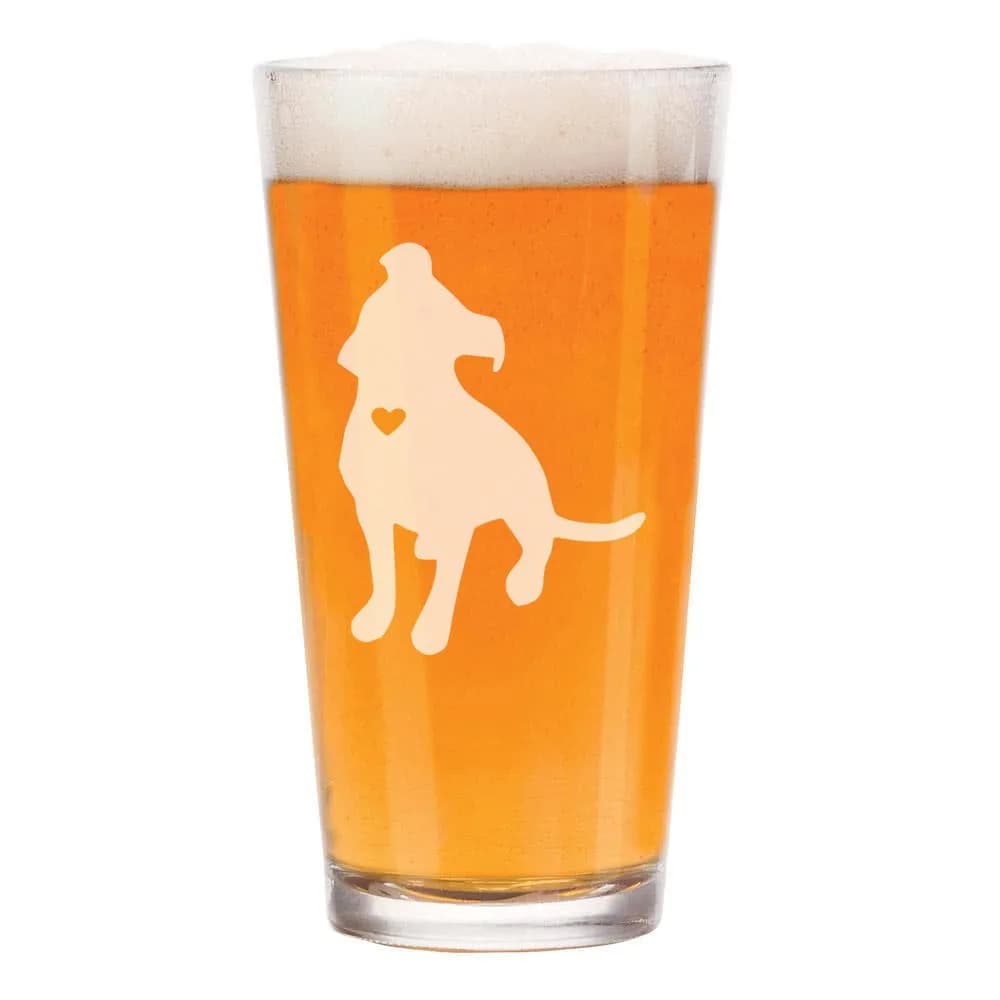 MIP 16 oz Beer Pint Glass Heart & Pit Bull | Reusable Glassware for Home & Gifting - main product image