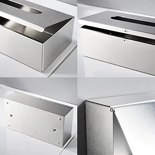 JunSun Rectangular Tissue Box Cover - Brushed Nickel Stainless Steel | Modern Bathroom & Bedroom Decor thumbnail 4
