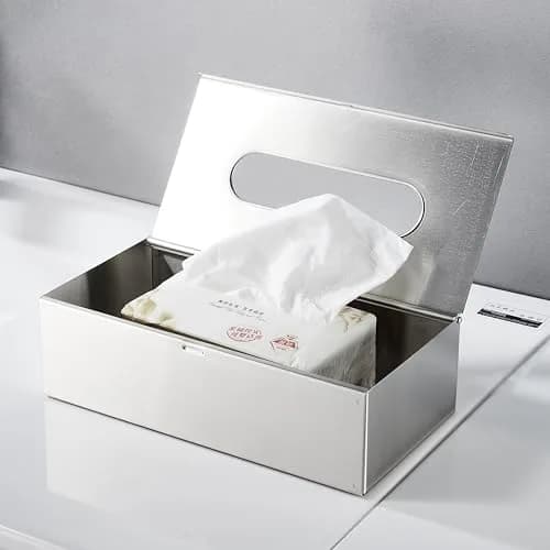 JunSun Rectangular Tissue Box Cover - Brushed Nickel Stainless Steel | Modern Bathroom & Bedroom Decor thumbnail 5