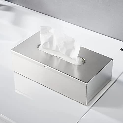 JunSun Rectangular Tissue Box Cover - Brushed Nickel Stainless Steel | Modern Bathroom & Bedroom Decor thumbnail 9