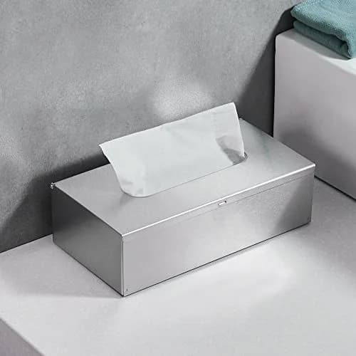 JunSun Rectangular Tissue Box Cover - Brushed Nickel Stainless Steel | Modern Bathroom & Bedroom Decor thumbnail 2