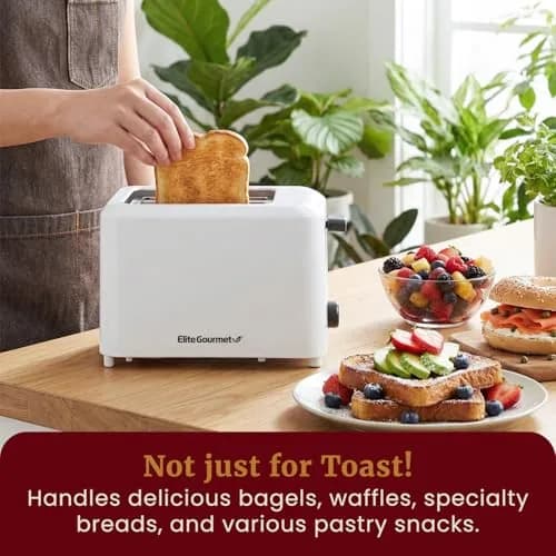 Elite Gourmet Cool-Touch 2-Slice Toaster with 1.5" Extra-Wide Slots & 7 Toast Settings | White thumbnail 2