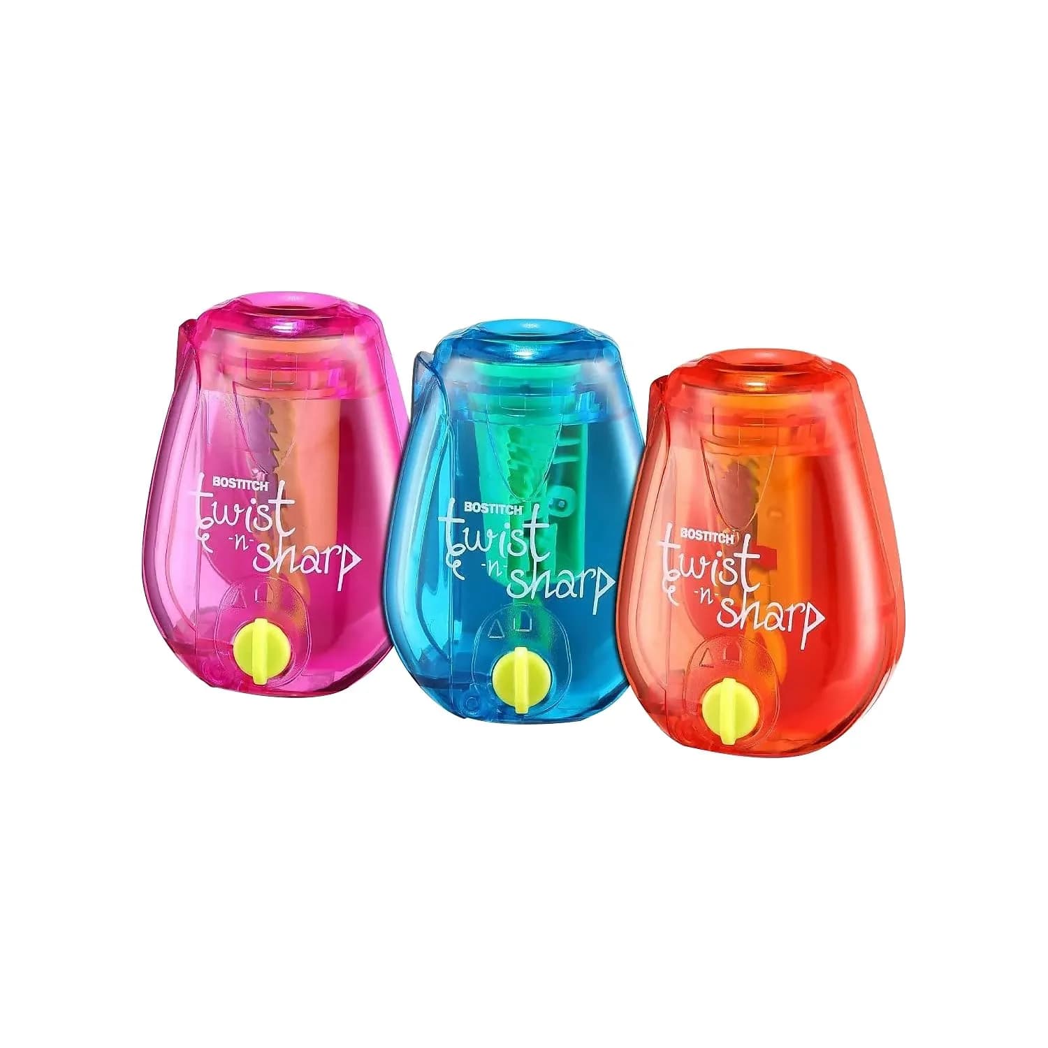 Bostitch Office Pencil Sharpener Twist-N-Sharp 3-Pack | Adjustable & Portable for Kids & Makeup
