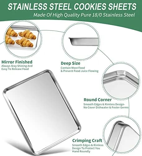 HKJ Chef Stainless Steel Baking Sheets Set of 2 | 16 x 12 inch Non-Toxic & Easy to Clean thumbnail 3