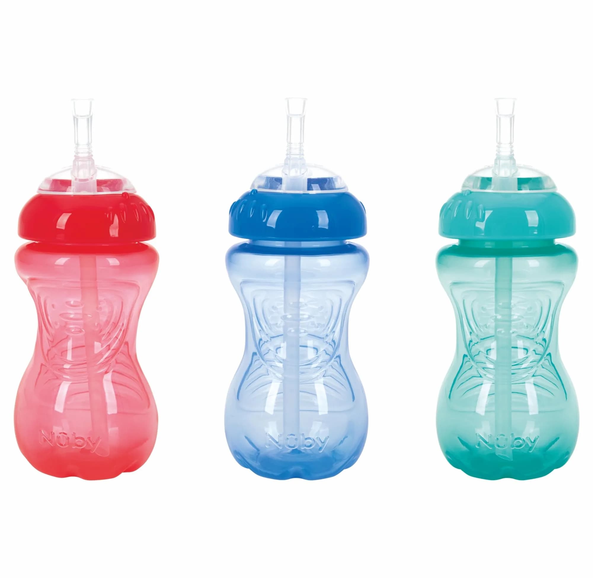 Nuby No-Spill Soft Straw Easy Grip Sippy Cup 300ml (10 Oz) 3-Pack | Spill-Proof Toddler Cup for Babies 12+ Months — Blue, Green & Yellow