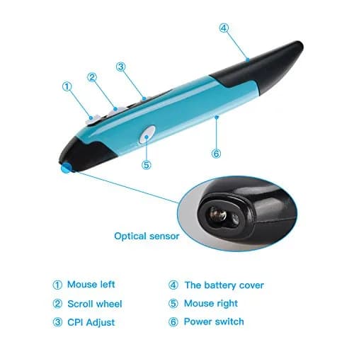 lychee Wireless Optical Pocket Pen Mouse Blue | 800/1200/1600 DPI Adjustable Handwriting Mini Mice thumbnail 3