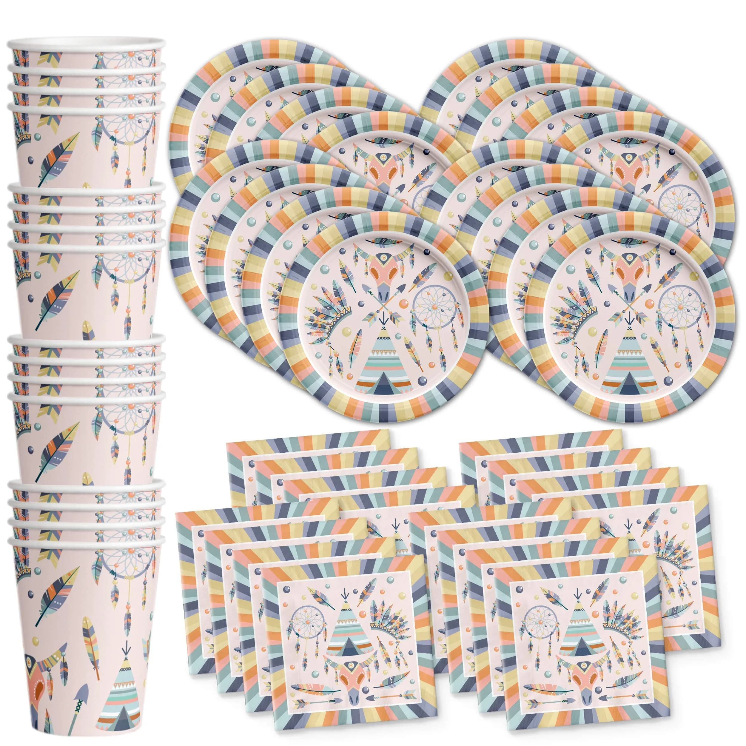 Birthday Galore Tribal Boho Party Supplies Set for 16 | Durable & Vibrant Design - main product image