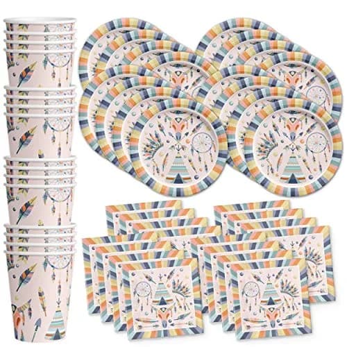 Birthday Galore Tribal Boho Party Supplies Set for 16 | Durable & Vibrant Design thumbnail 1