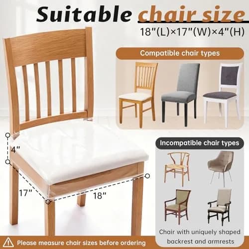 Zipcase Clear Dining Chair Covers 4 Pack 43cm (17") L x 46cm (18") W x 10cm (4") H | Protects Upholstery from Spills thumbnail 4