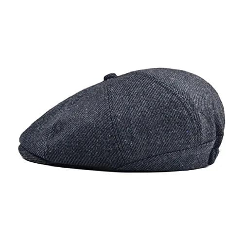 VOBOOM Men's Wool Blend 8 Panel Newsboy Cap Tweed Hat Navy 57-60cm (22.4-23.6in) | Vintage Herringbone Style thumbnail 2