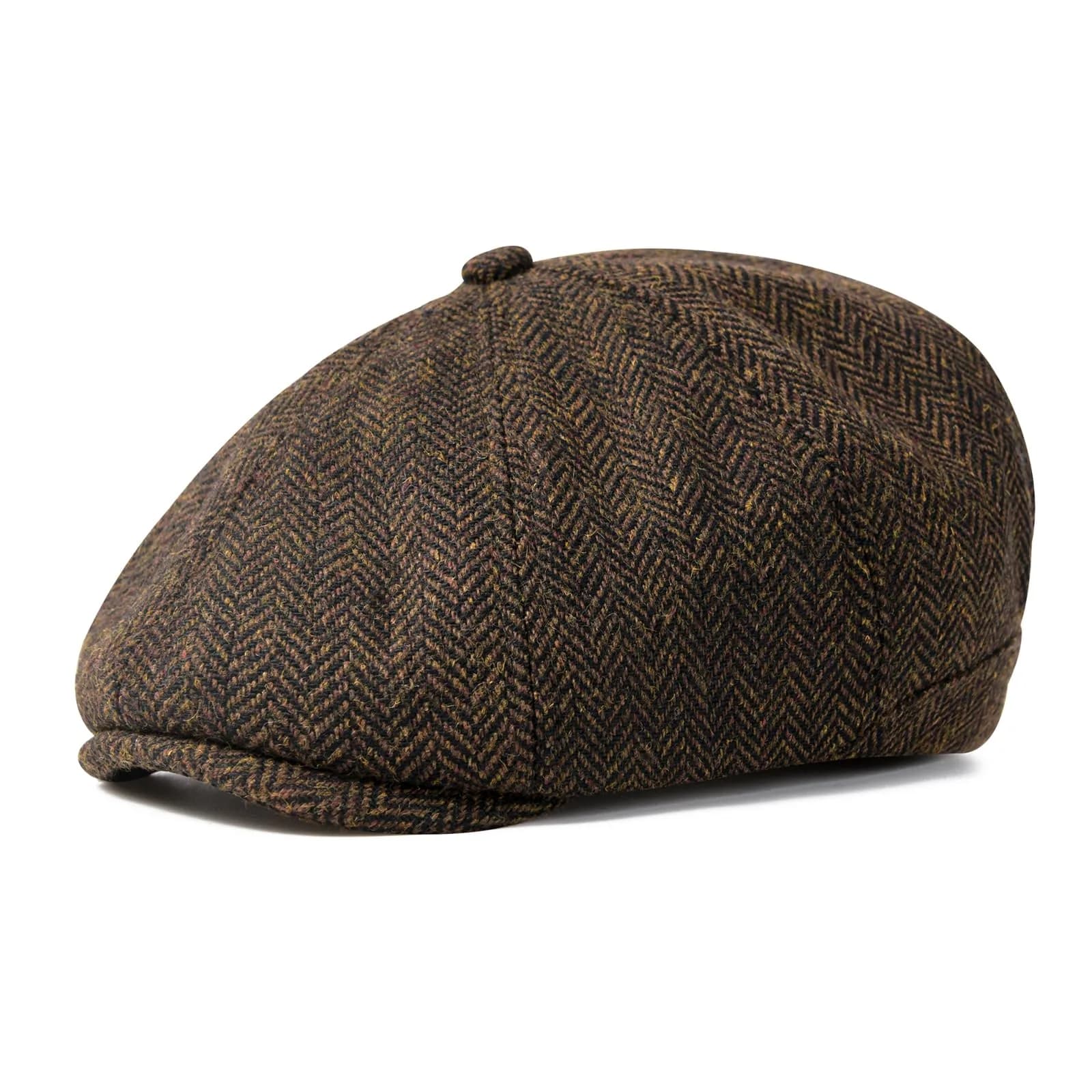 VOBOOM Men's Wool Blend 8 Panel Newsboy Cap Tweed Hat (Black) 57-60cm | Vintage Style for Cool Weather — Herringbone Coffee