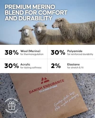 DANISH ENDURANCE Merino Wool Hiking Socks, Large | Breathable & Supportive for Summer Trails thumbnail 5