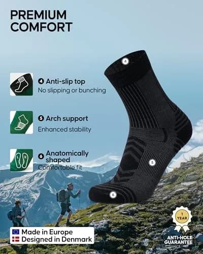 DANISH ENDURANCE Merino Wool Hiking Socks, Large | Breathable & Supportive for Summer Trails thumbnail 3