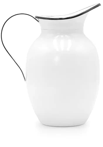 Red Co. 9.5” Decorative Vintage Metal Centerpiece Flower Vase with Handle, White/Black Rim | Farmhouse Charm thumbnail 1
