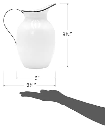 Red Co. 9.5” Decorative Vintage Metal Centerpiece Flower Vase with Handle, White/Black Rim | Farmhouse Charm thumbnail 8