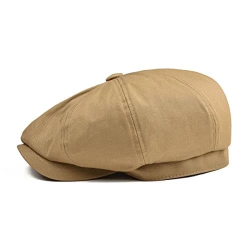 BOTVELA Men's 100% Cotton Newsboy Cap | Khaki, 7 3/8 (23.2 inches) thumbnail 2